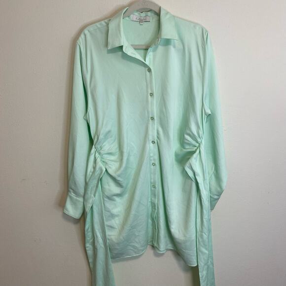 L'Academie Women's Dress The Amorette Mini Button Front Tie Waist Mint Small - Picture 2 of 9